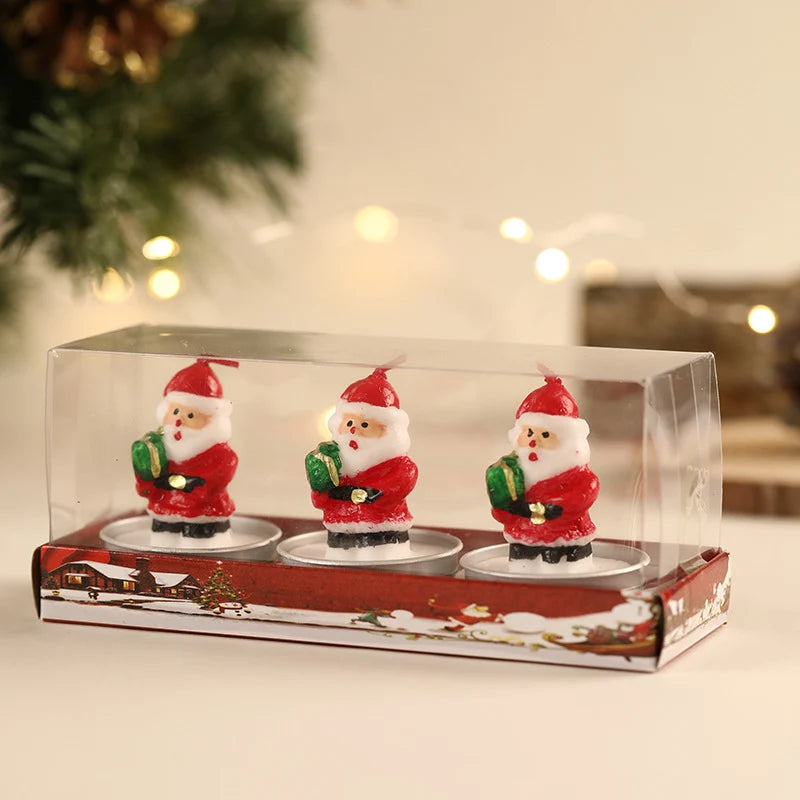 Tealight Candle Set Santa Wax Figurines Gift-Ready Box