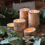 Tealight Holder Hand-Carved Birch Wood Removable Glass Insert
