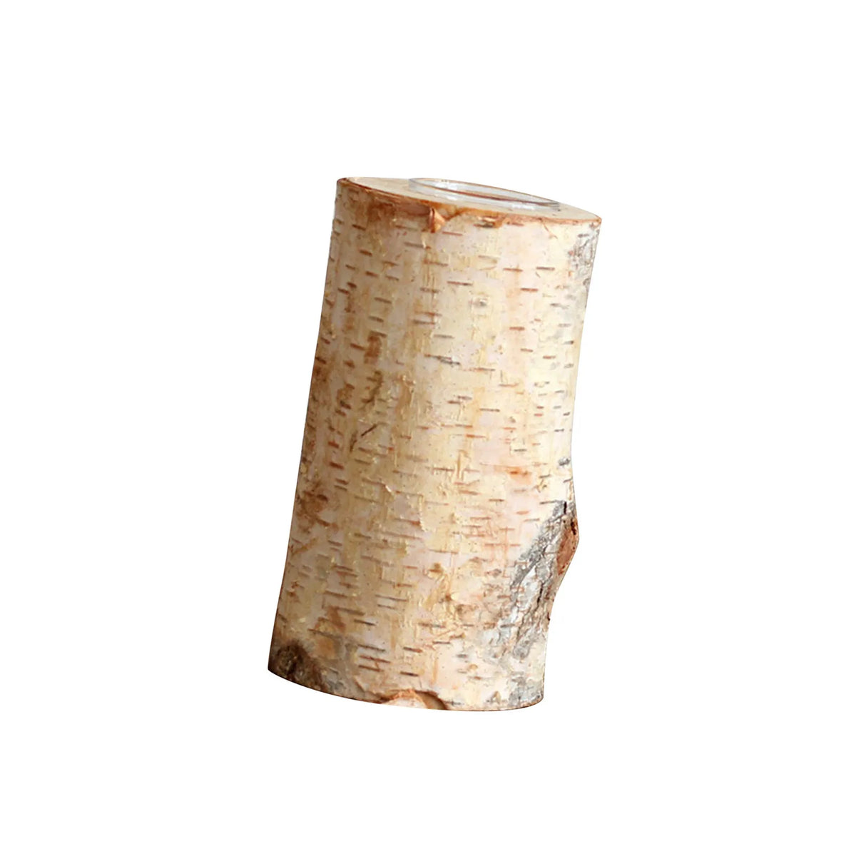 Tealight Holder Hand-Carved Birch Wood Removable Glass Insert