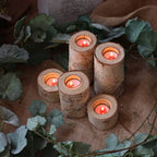 Tealight Holder Hand-Carved Birch Wood Removable Glass Insert