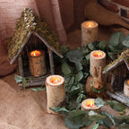 Tealight Holder Hand-Carved Birch Wood Removable Glass Insert