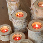 Tealight Holder Hand-Carved Birch Wood Removable Glass Insert
