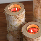 Tealight Holder Hand-Carved Birch Wood Removable Glass Insert