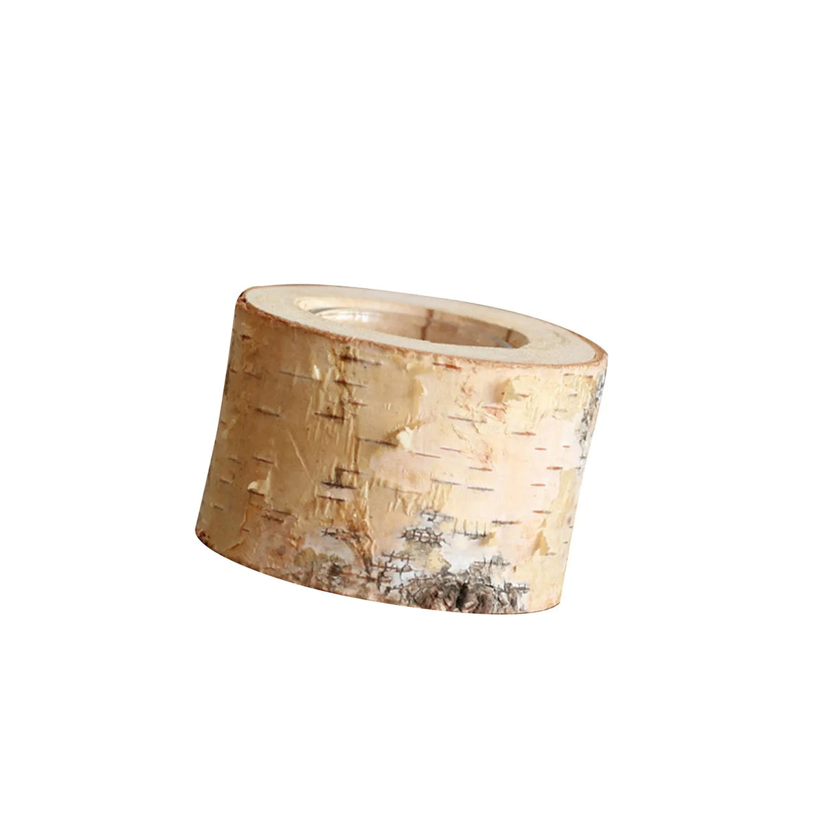 Tealight Holder Hand-Carved Birch Wood Removable Glass Insert