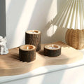 Tealight Holder Set Natural Wood & Glass Set of 3