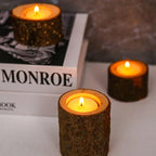 Tealight Holder Set Natural Wood & Glass Set of 3