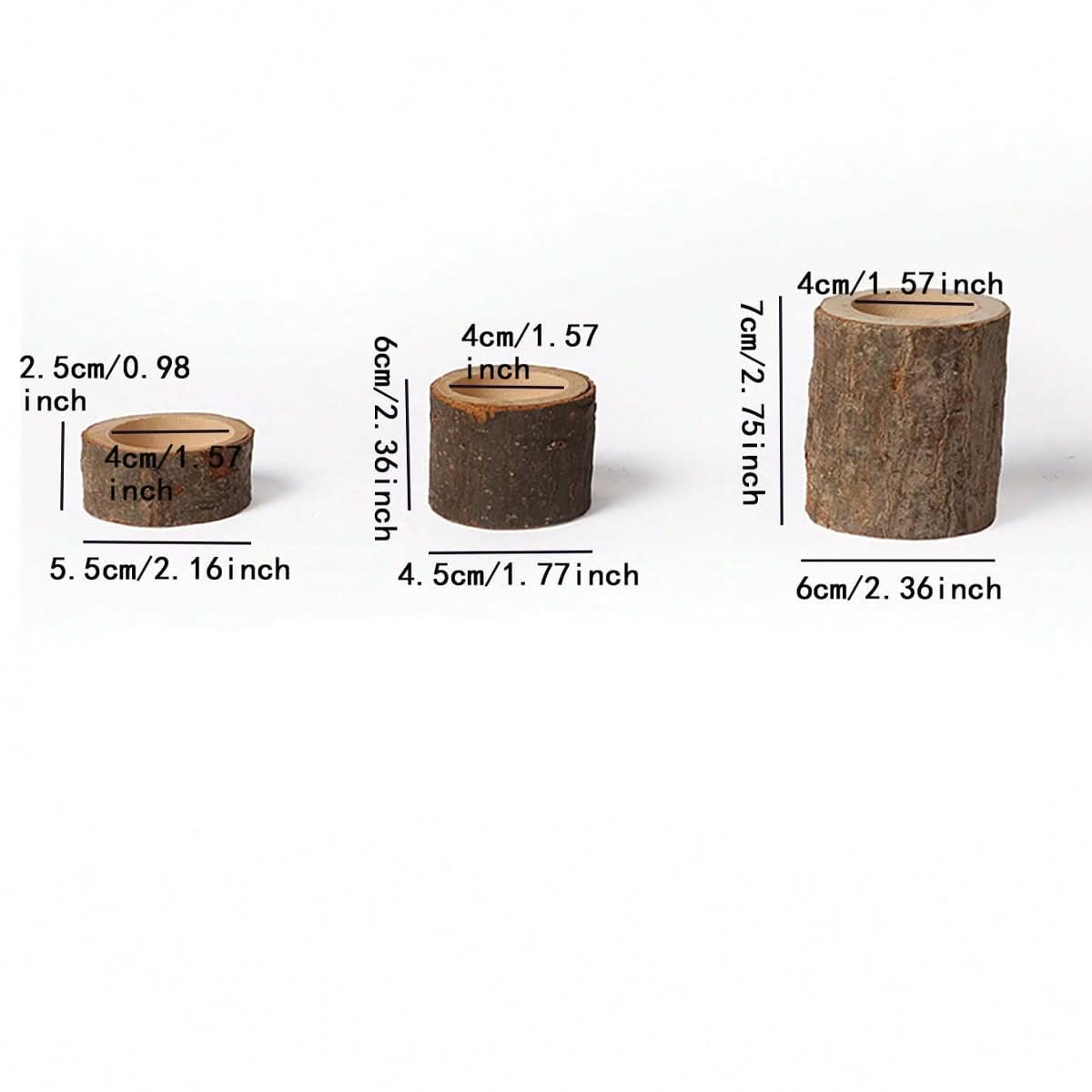 Tealight Holder Set Natural Wood & Glass Set of 3