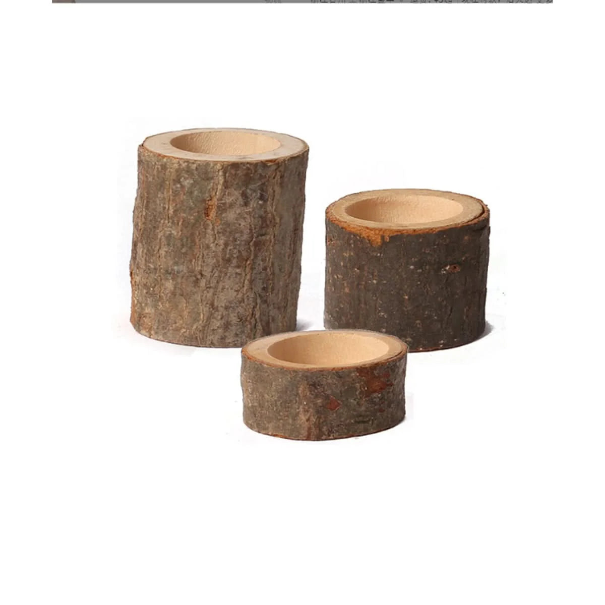 Tealight Holder Set Natural Wood & Glass Set of 3