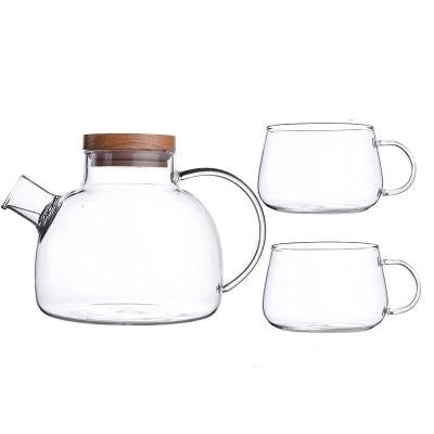 Teapot Set Borosilicate Glass Oak Tray & Tealight Warmer