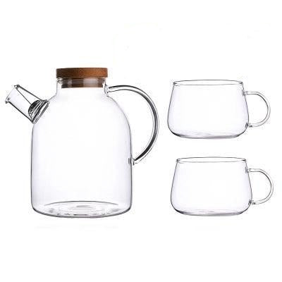 Teapot Set Borosilicate Glass Oak Tray & Tealight Warmer