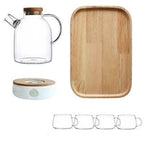Teapot Set Borosilicate Glass Oak Tray & Tealight Warmer