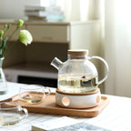 Teapot Set Borosilicate Glass Oak Tray & Tealight Warmer
