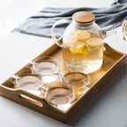 Teapot Set Borosilicate Glass Oak Tray & Tealight Warmer