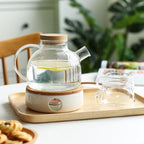 Teapot Set Borosilicate Glass Oak Tray & Tealight Warmer