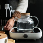Teapot Set Borosilicate Glass Oak Tray & Tealight Warmer