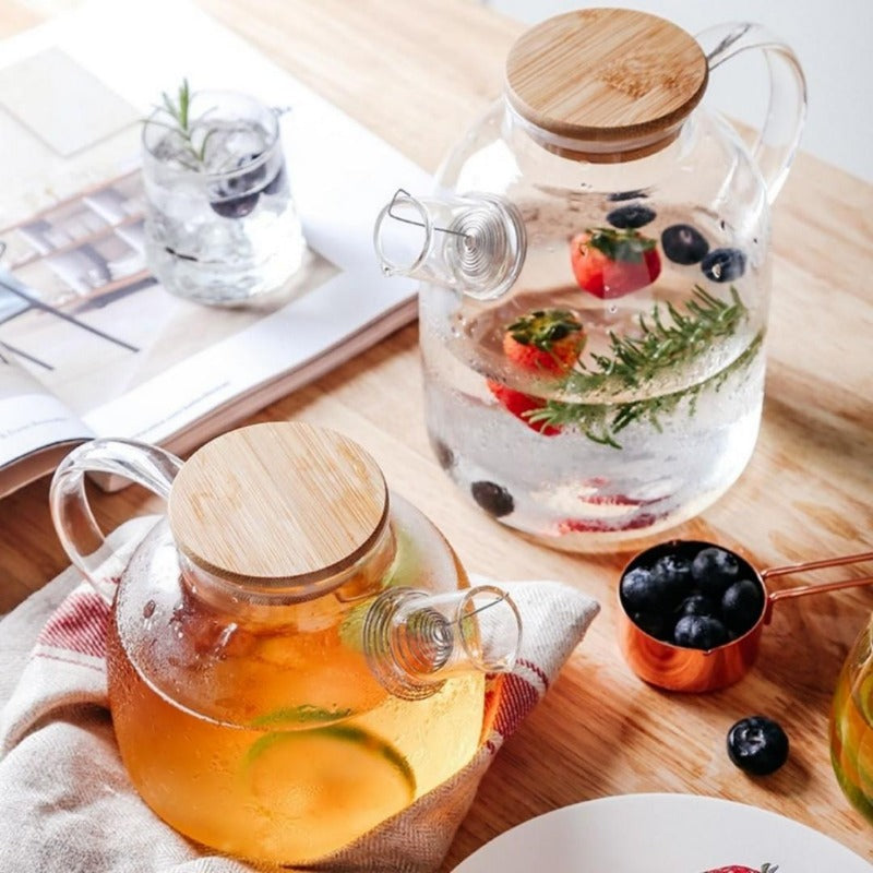 Teapot Set Borosilicate Glass Oak Tray & Tealight Warmer