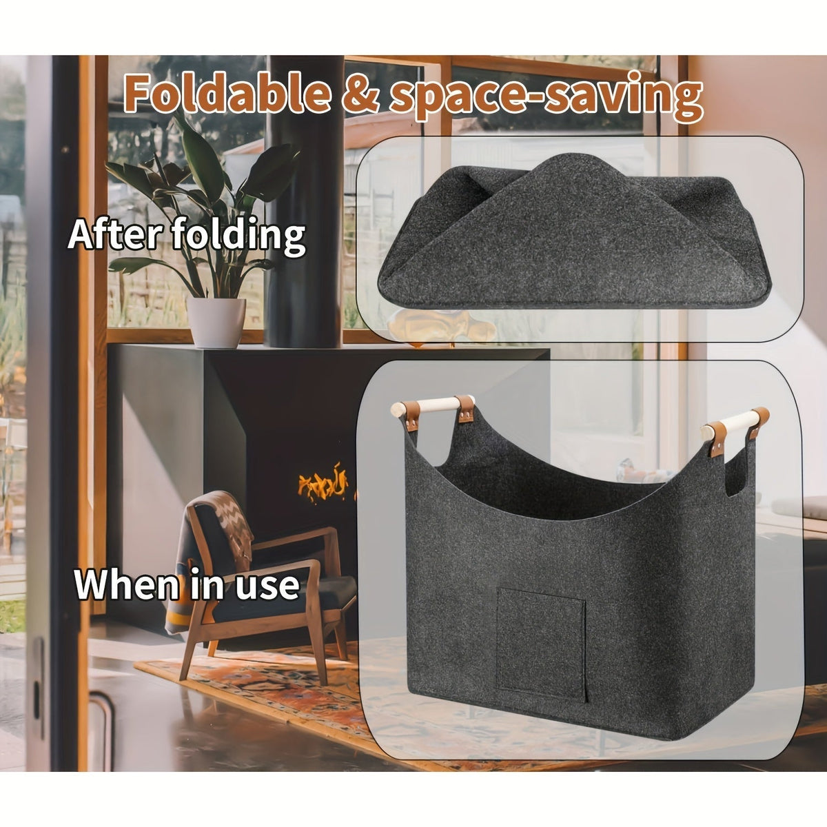 Tear-Resistant Foldable Felt Firewood Basket (55L)