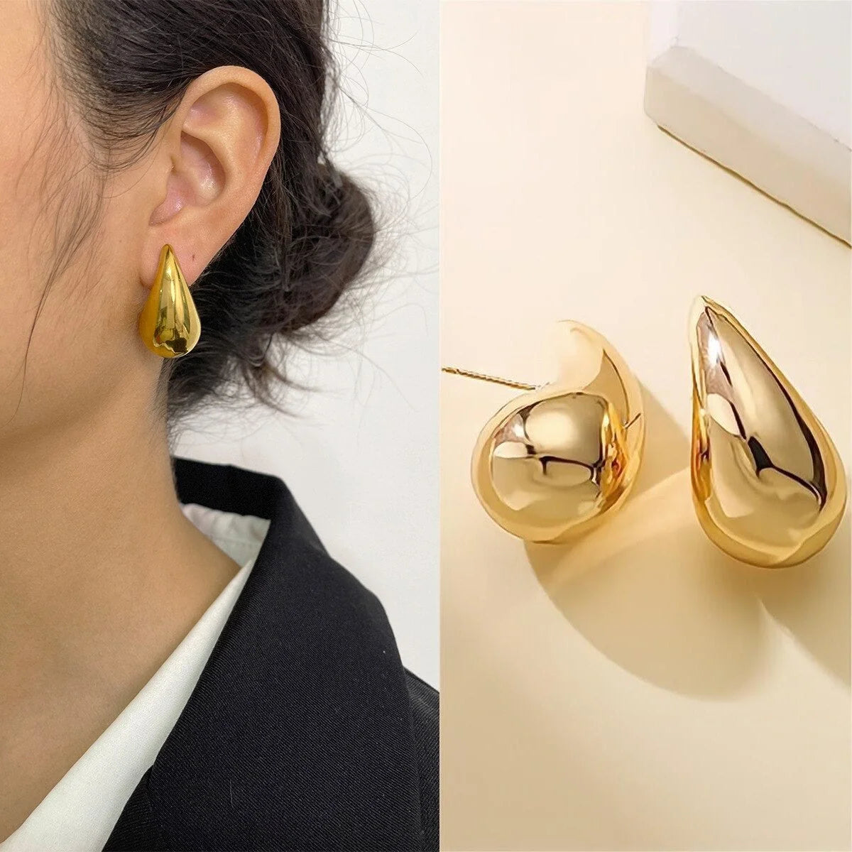 Teardrop Earrings Chunky Lightweight Stainless Steel