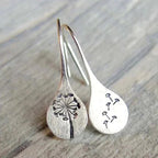 Teardrop Earrings Sterling Silver Dandelion Design Hook Closure