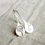Teardrop Earrings Sterling Silver Dandelion Design Hook Closure
