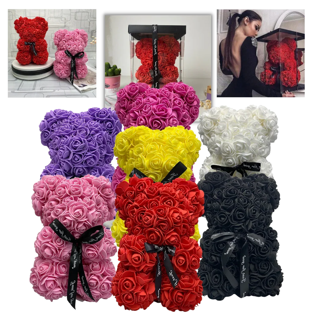 Teddy Bear Rose-Covered Dust-Resistant 9.8 Inch