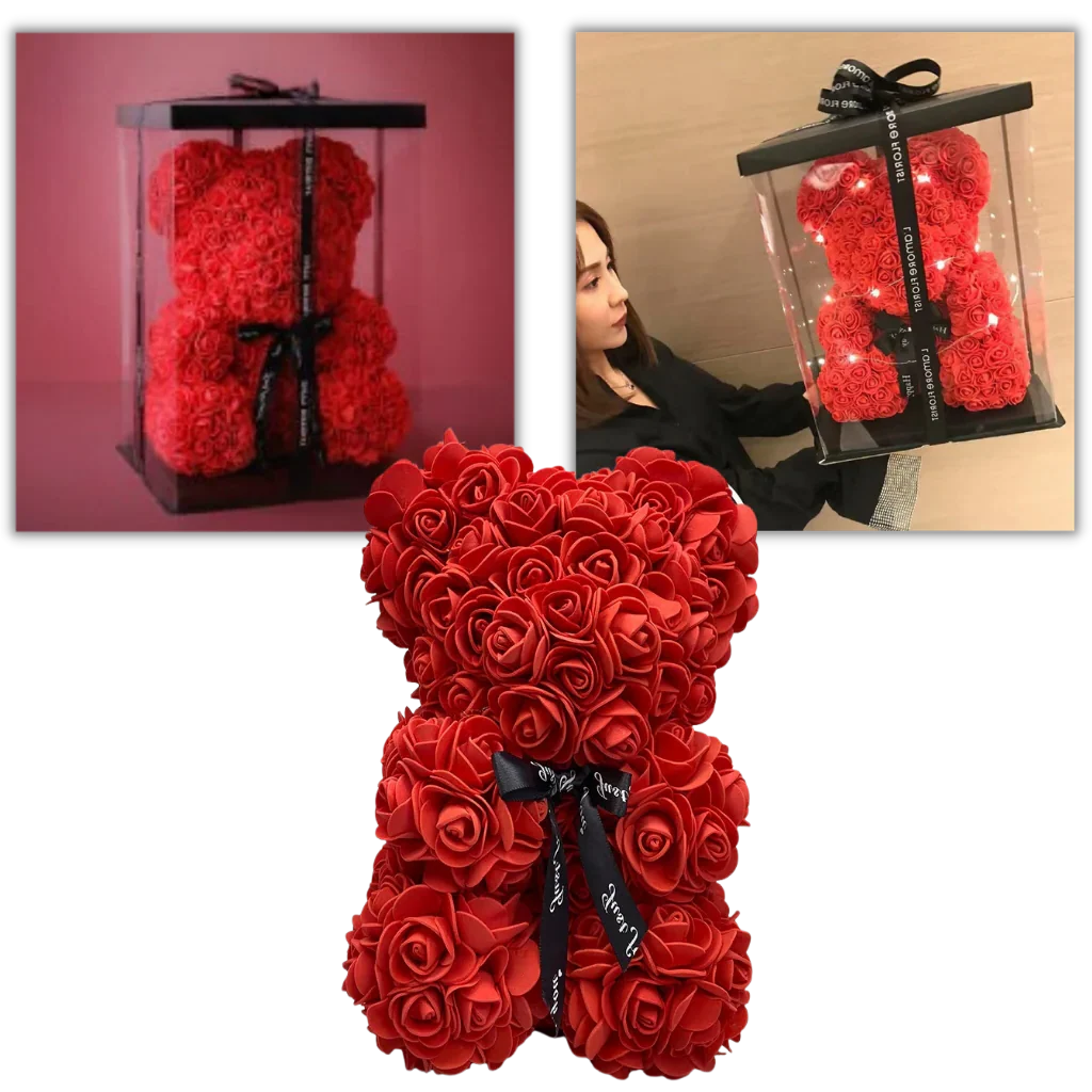 Teddy Bear Rose-Covered Dust-Resistant 9.8 Inch