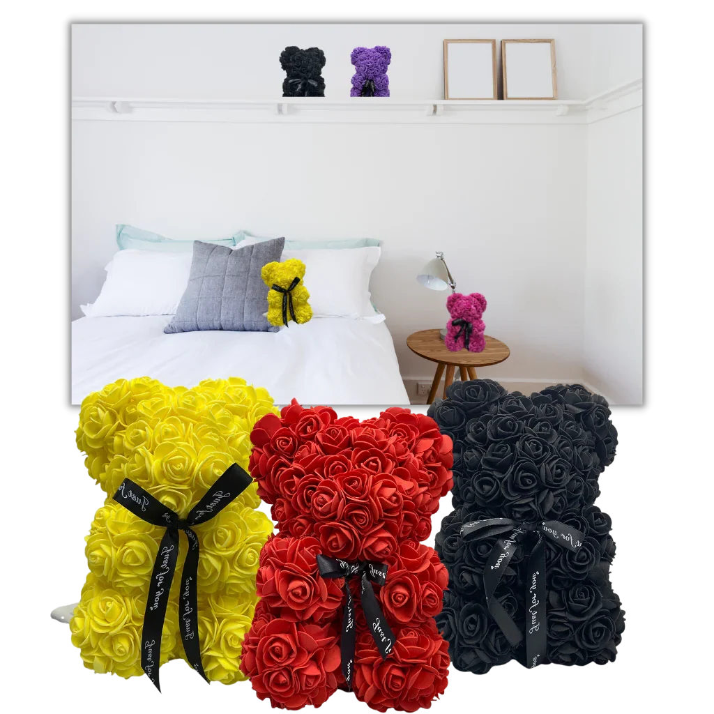 Teddy Bear Rose-Covered Dust-Resistant 9.8 Inch