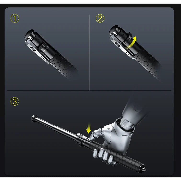 Telescopic Baton Automatic Deployment Non-Slip Grip