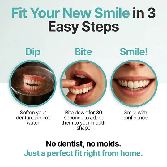 Temporary Dentures Soft Cushion Snap-In Upper & Lower Set