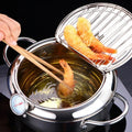 Tempura Frying Pan Stainless Steel Built-In Thermometer