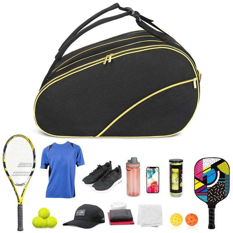 Tennis Racket Bag Weather-Resistant Multiple Compartments & Detachable Strap
