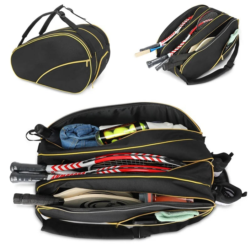 Tennis Racket Bag Weather-Resistant Multiple Compartments & Detachable Strap