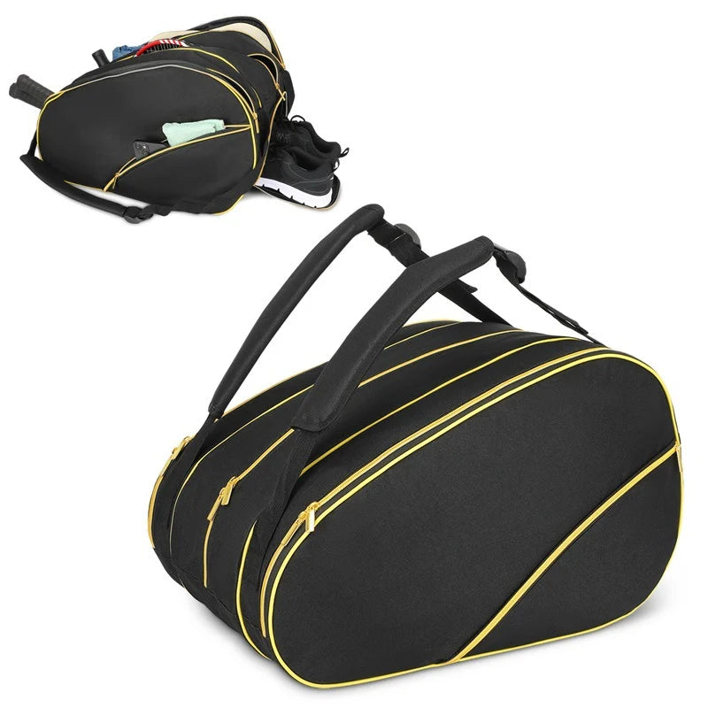 Tennis Racket Bag Weather-Resistant Multiple Compartments & Detachable Strap