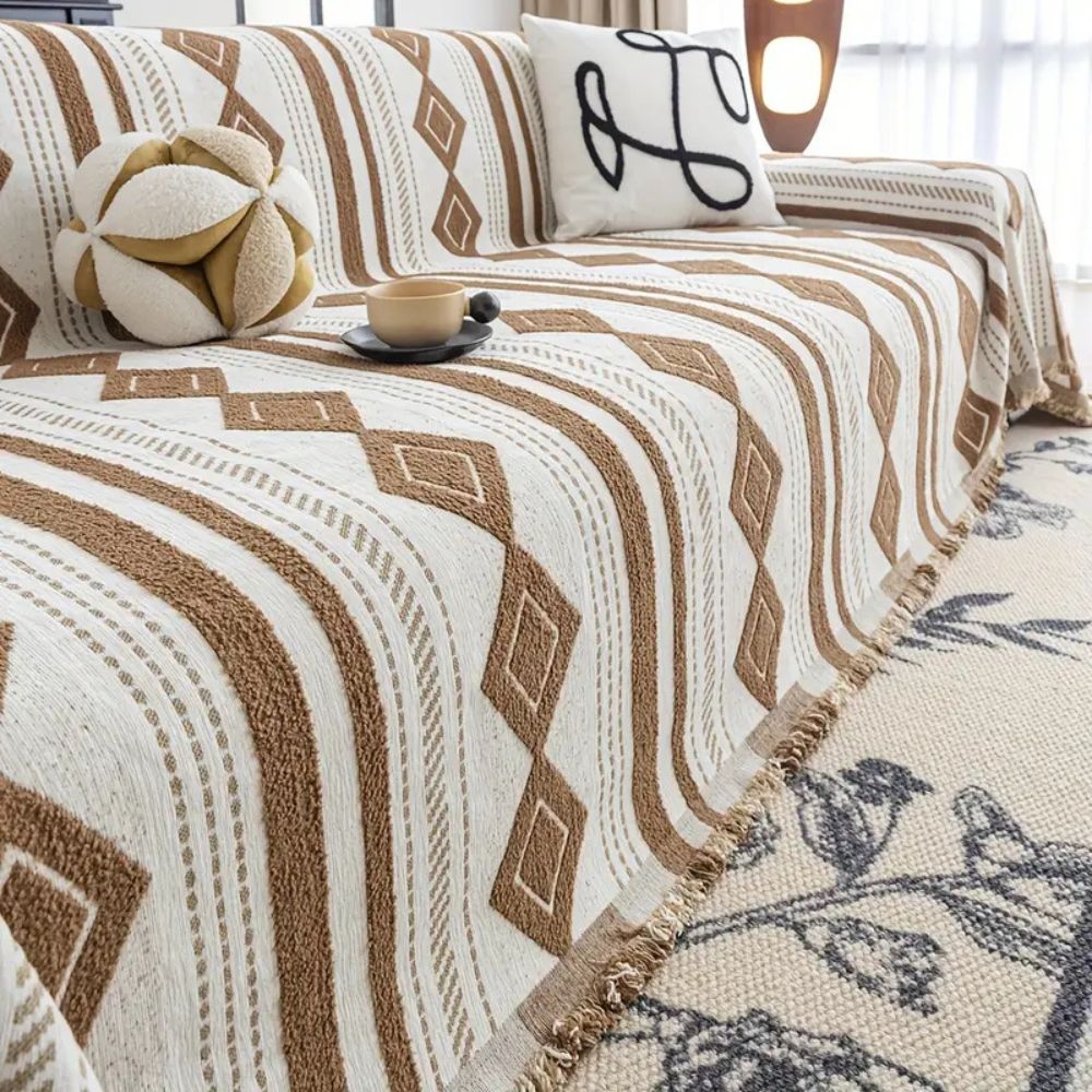Textured Boho Microfiber Blend Sofa Cover (Machine Washable)
