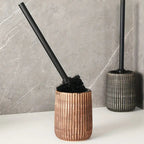 Textured Ceramic Long-Handle Toilet Brush & Holder (Floor-Mounted)