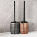 Textured Ceramic Long-Handle Toilet Brush & Holder (Floor-Mounted)