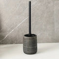 Textured Ceramic Long-Handle Toilet Brush & Holder (Floor-Mounted)