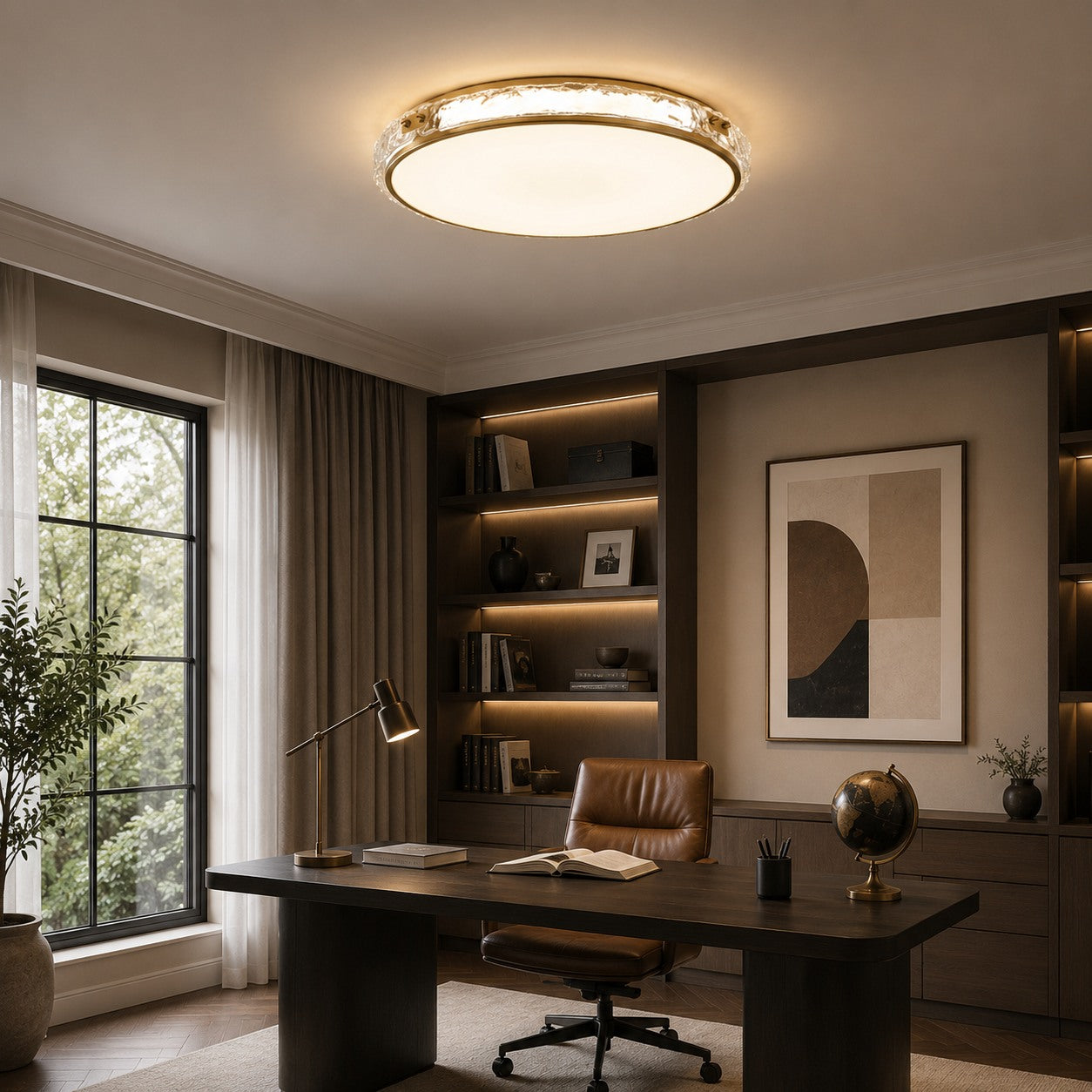 Textured Copper & Glass Diffuser Flush Mount Ceiling Light (Trichromatic)