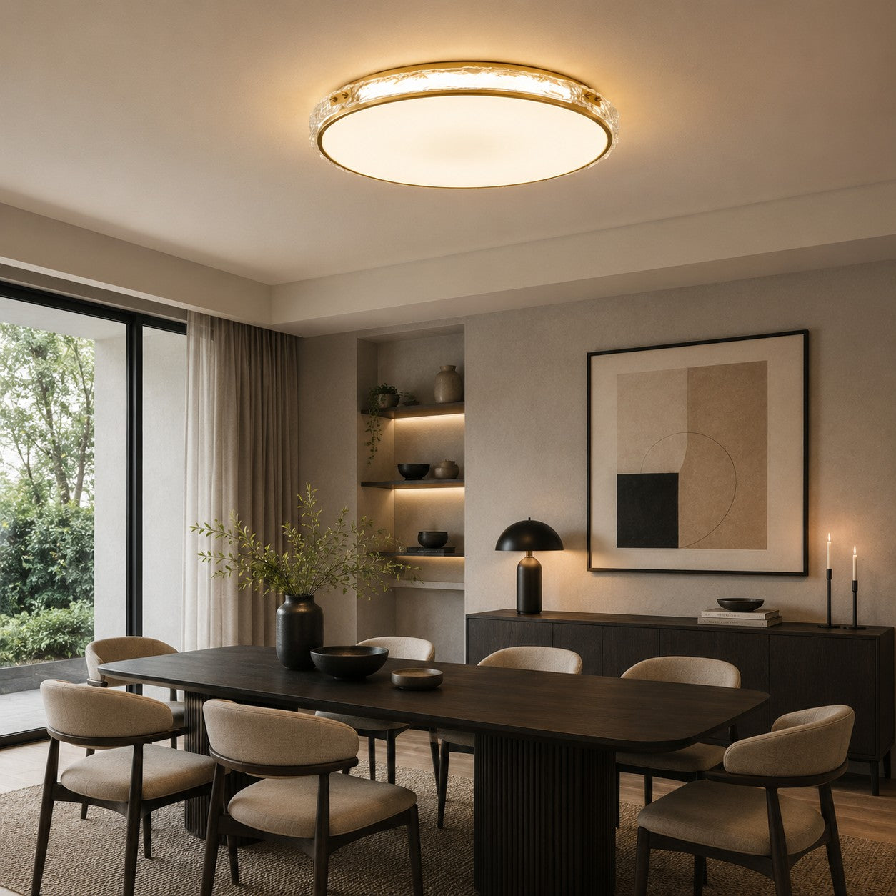 Textured Copper & Glass Diffuser Flush Mount Ceiling Light (Trichromatic)