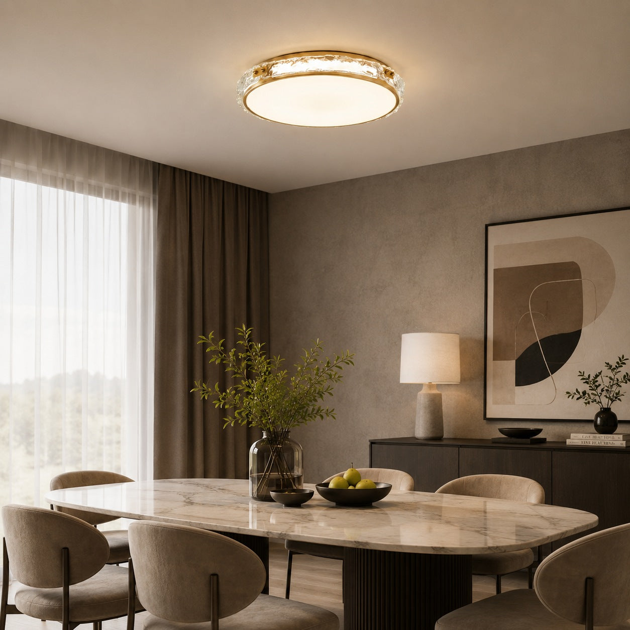 Textured Copper & Glass Diffuser Flush Mount Ceiling Light (Trichromatic)