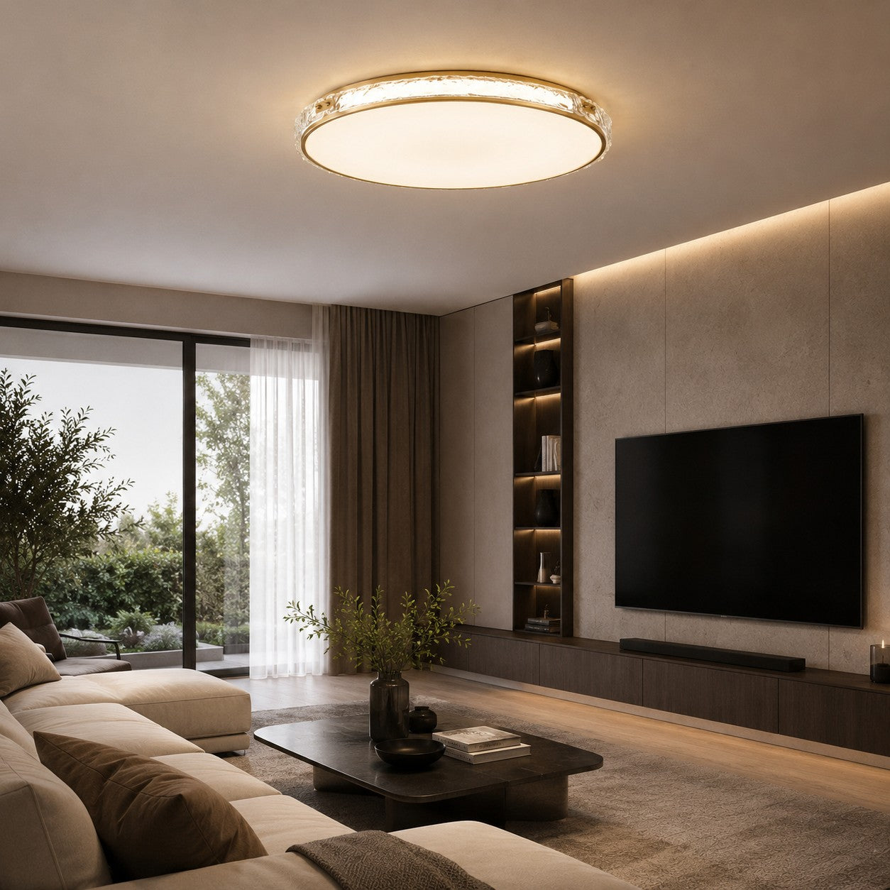 Textured Copper & Glass Diffuser Flush Mount Ceiling Light (Trichromatic)