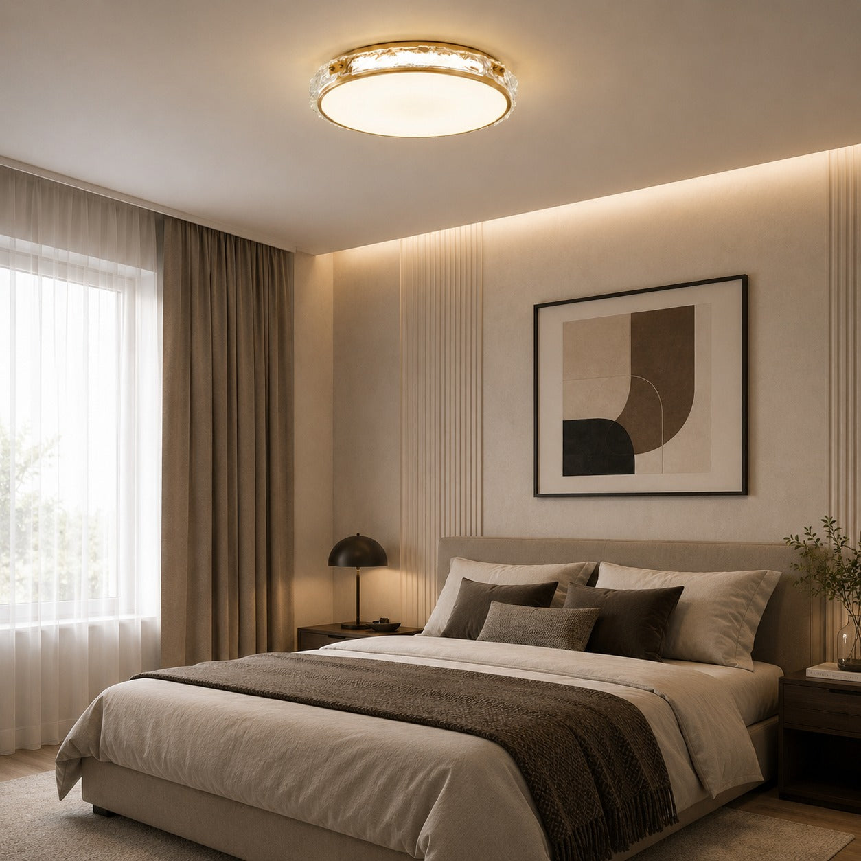 Textured Copper & Glass Diffuser Flush Mount Ceiling Light (Trichromatic)