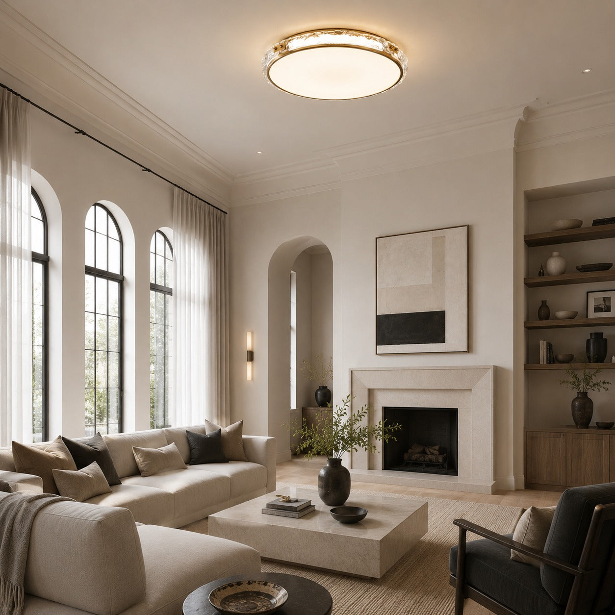 Textured Copper & Glass Diffuser Flush Mount Ceiling Light (Trichromatic)