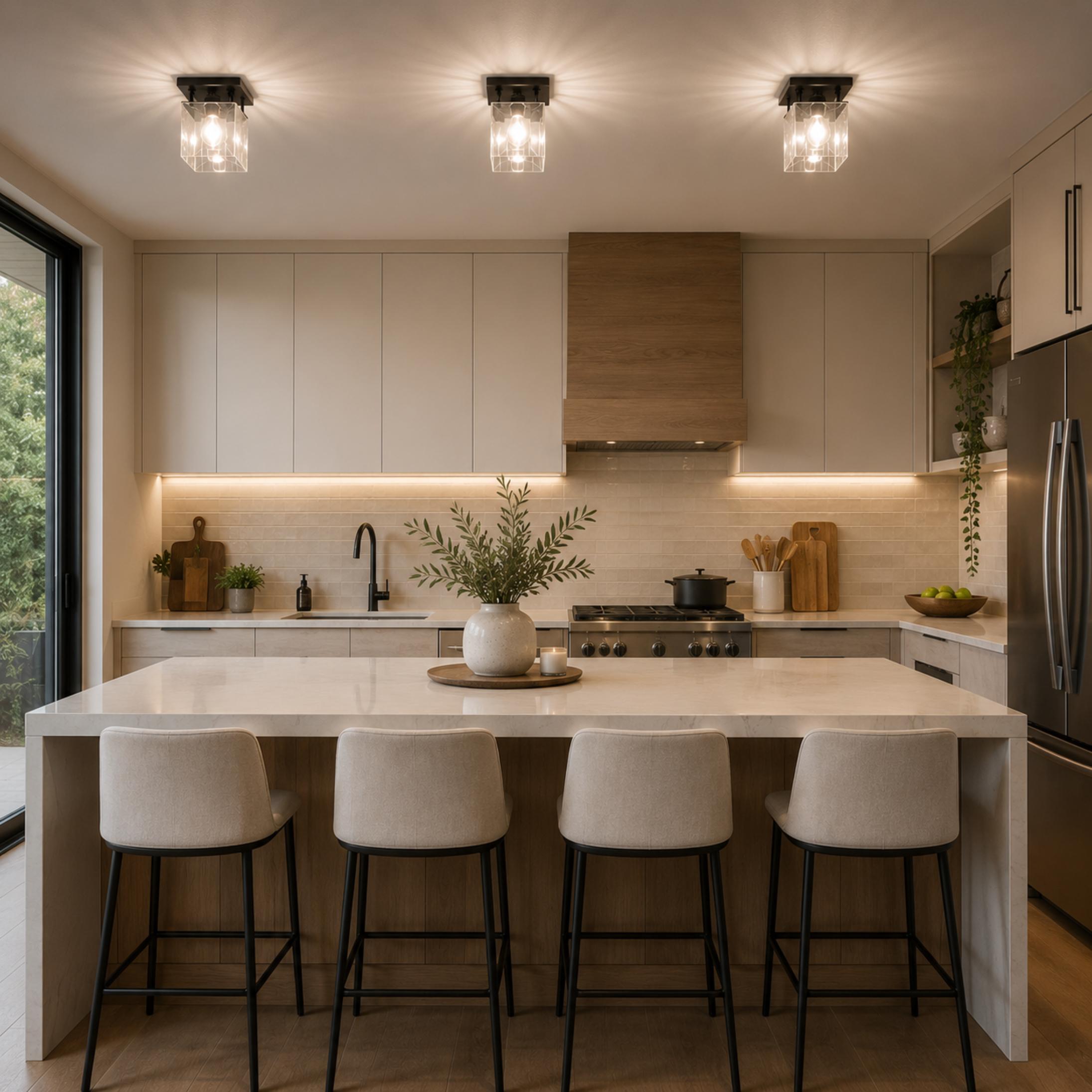 Textured Glass Modern Geometric Flush Mount Ceiling Light