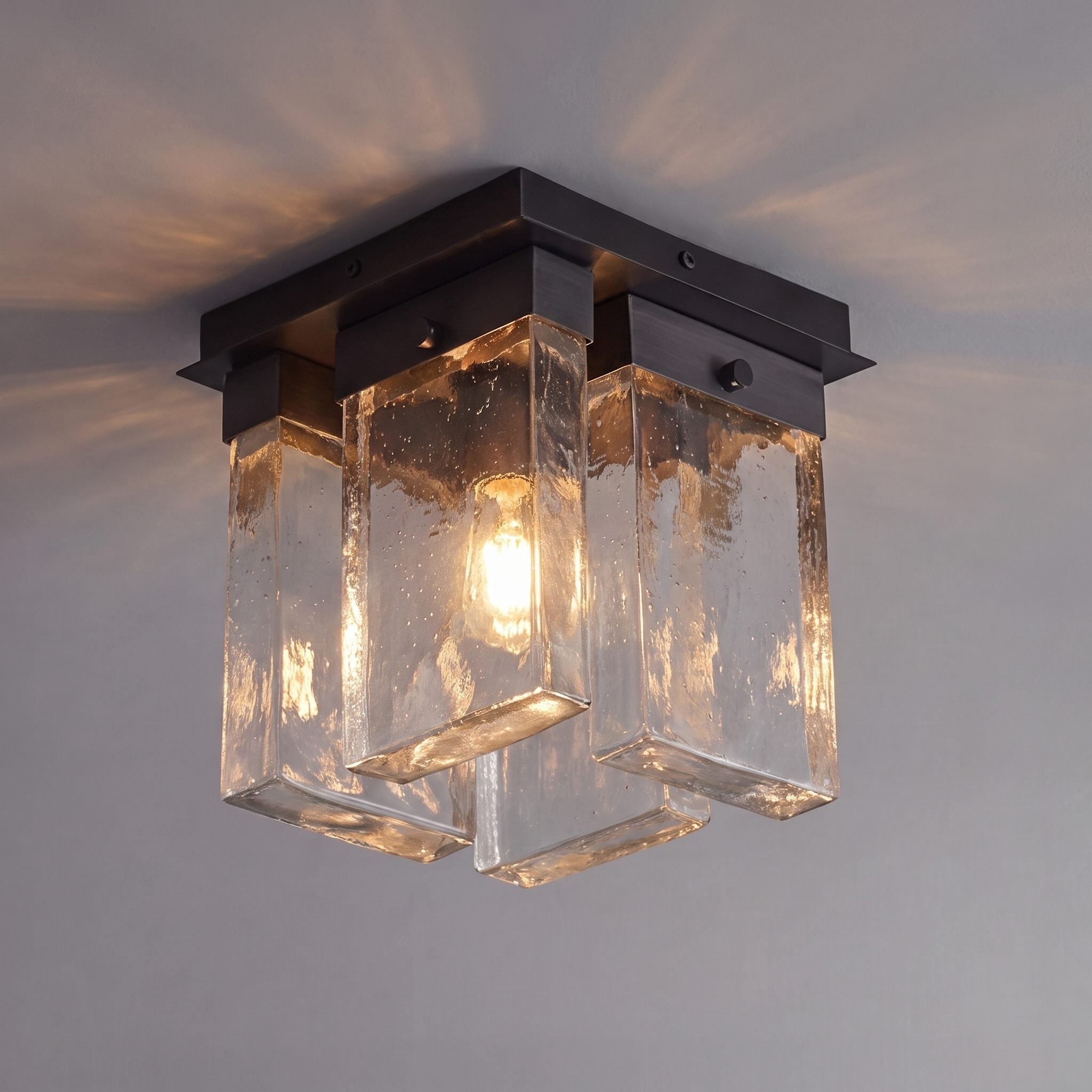 Textured Glass Modern Geometric Flush Mount Ceiling Light