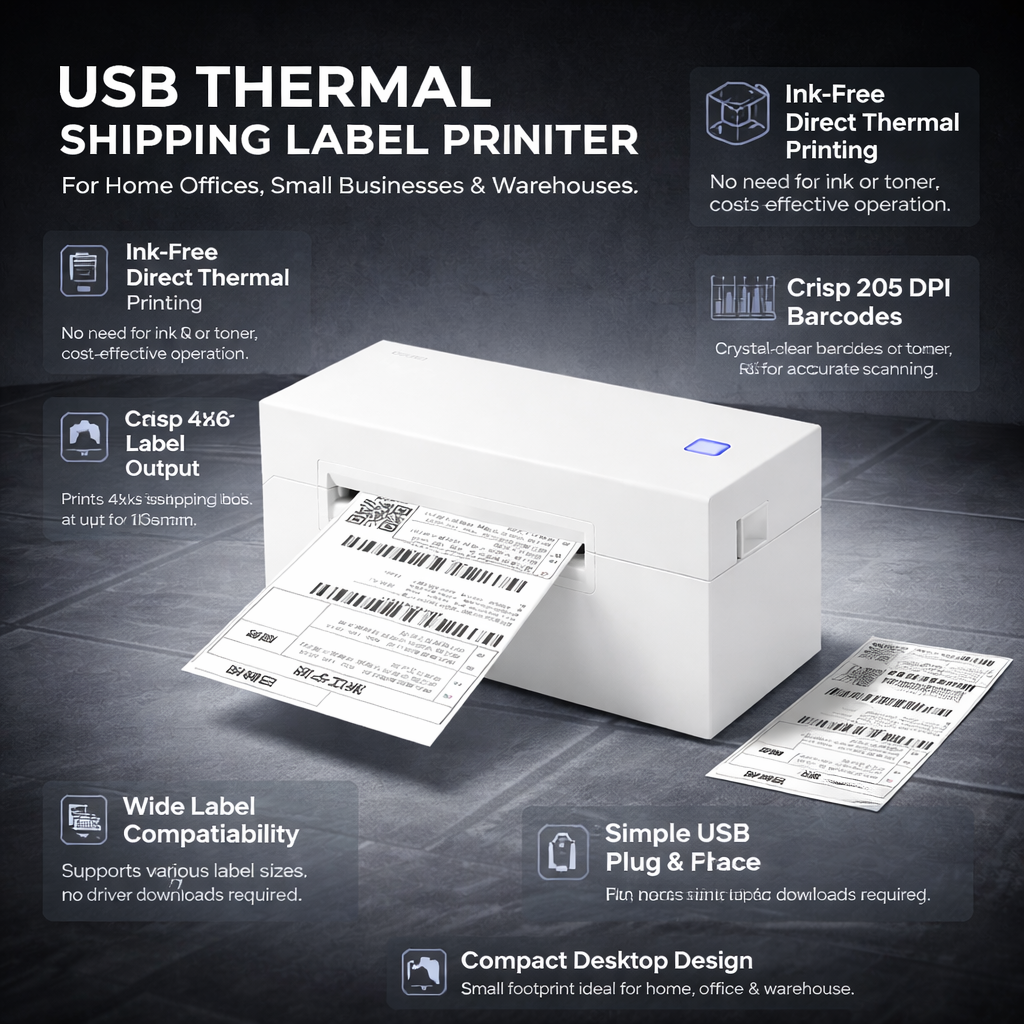 Thermal Label Printer Direct Thermal Ink-Free USB 4x6