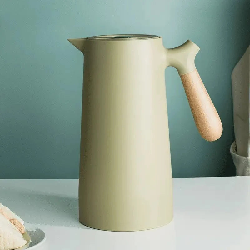 Thermos Jug Vacuum-Insulated Borosilicate Glass Wooden Handle