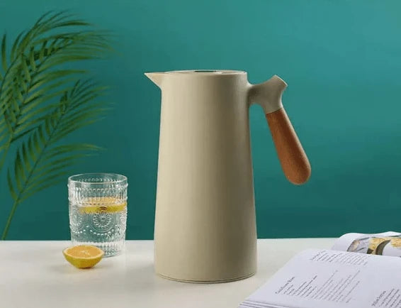 Thermos Jug Vacuum-Insulated Borosilicate Glass Wooden Handle