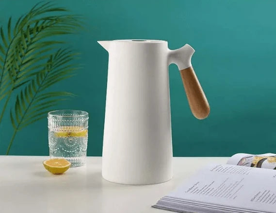 Thermos Jug Vacuum-Insulated Borosilicate Glass Wooden Handle