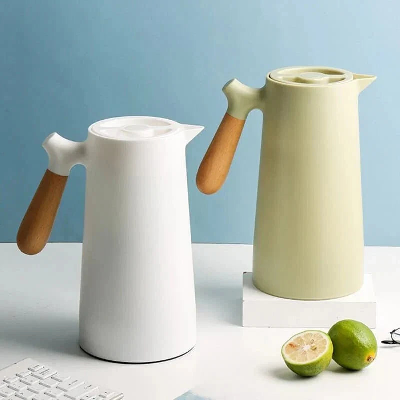 Thermos Jug Vacuum-Insulated Borosilicate Glass Wooden Handle